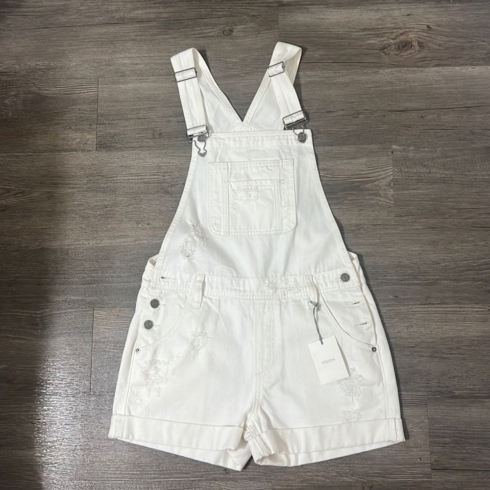 Hidden denim overall in white